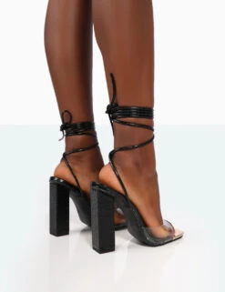 Date-Night Wide Fit Black Croc Lace Up Clear Perspex Square Toe Heels -LoafLuxe Shop 771A9930 d948db5f c756 4090 bc55 37c7b5ba5d41