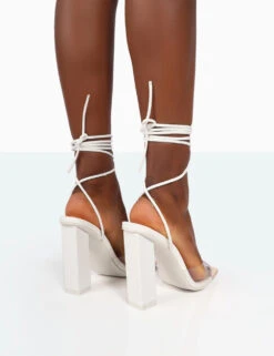 Date-Night Wide Fit White Croc Lace Up Clear Perspex Square Toe Heels -LoafLuxe Shop 771A9935