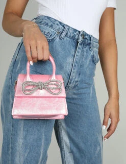 The Indy Pink Pu Diamante Bow Mini Bag -LoafLuxe Shop 771A9938
