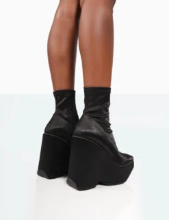 Versus Black Satin Platform Sole Ankle Boots -LoafLuxe Shop 771A9948