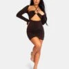 Slinky Ruch Bust Cut Out Long Sleeved Dress Chocolate -LoafLuxe Shop 771A99531Feb232017copy