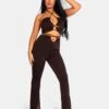 Loop Ruched High Waist Split Trousers Chocolate -LoafLuxe Shop 771A99741Feb232017 b62e7723 0f62 4232 8e82 4311ed80d81a