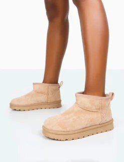 Flurry Beige Faux Suede Ultra Mini Ankle Boots -LoafLuxe Shop 771A9975