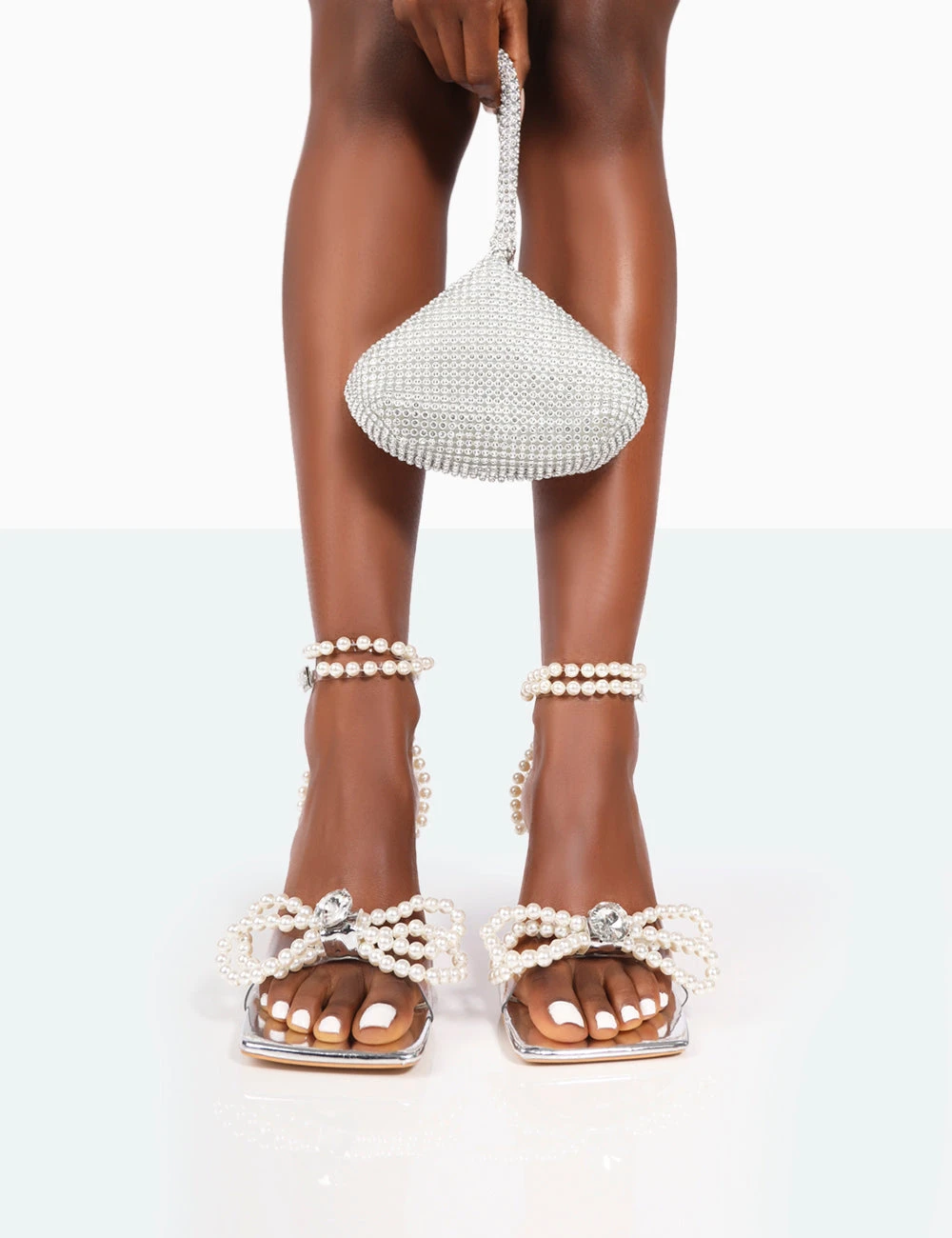 Hope Wide Fit Silver Metallic PU Clear Perspex Bow Strappy Mid Heels 4 Hope Wide Fit Silver Metallic PU Clear Perspex Bow Strappy Mid Heels - Image 2