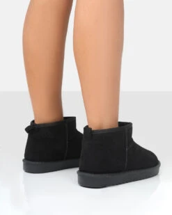 Frosty Black Faux Suede Ultra Mini Ankle Boots -LoafLuxe Shop 8 619068cc dbc4 44b8 a903 4fd2dfbdef22