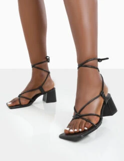 Aloha Black Lace Up Block Mid Heeled Sandals -LoafLuxe Shop ALOHABLACKDETAIL