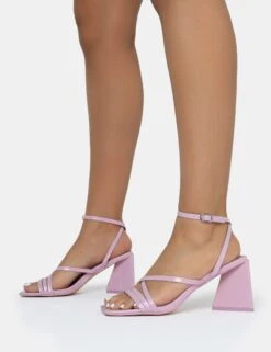 Kasia Lilac Croc Strappy Square Toe Mid Flared Block Heels -LoafLuxe Shop AQ4A9998