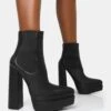 Cady Black Pu Platform Pointed Toe Block Heel Ankle Boots -LoafLuxe Shop CADYBLACKFLIP