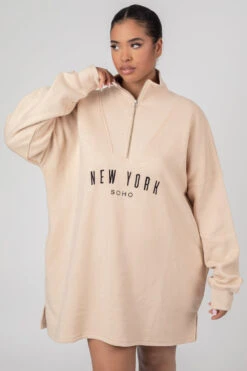 Curve Oversize Half Zip Pullover Sweater Dress Stone -LoafLuxe Shop CCDR00024