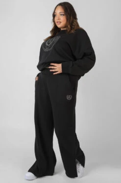 Curve Kaiia Tonal Embroidered Joggers Black -LoafLuxe Shop CJOG00482