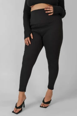 Curve Thick Waistband Ribbed Leggings Black -LoafLuxe Shop CLEG0002 1