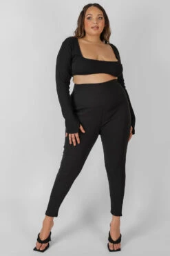 Curve Thick Waistband Ribbed Leggings Black