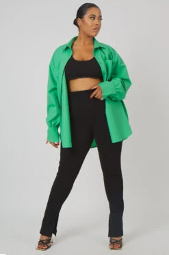 Curve Split Hem Ribbed Leggings Black