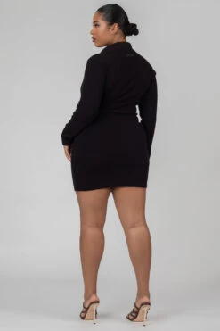 Curve Zip Through Collared Mini Dress Black -LoafLuxe Shop CPDR00093