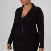 Curve Zip Through Collared Mini Dress Black -LoafLuxe Shop CPDR00094