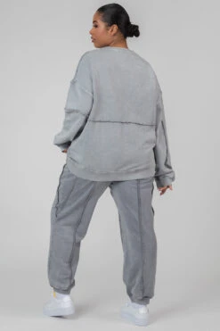 Curve Oversized Raw Edge Sweatshirt Acid Wash -LoafLuxe Shop CSWE00053