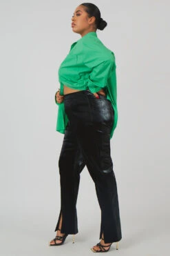 Curve Snakeskin Pu Split Hem Trousers Black -LoafLuxe Shop CTRO0002 CSHI000318 9754