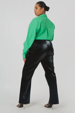 Curve Snakeskin Pu Split Hem Trousers Black -LoafLuxe Shop CTRO0002 CSHI000318 9781