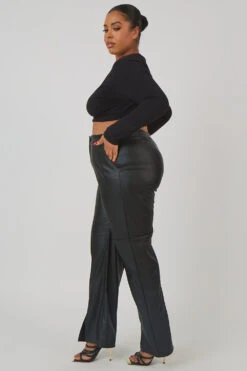Curve Pu Seam Front Split Detail Trousers Black -LoafLuxe Shop CTRO0003 8370