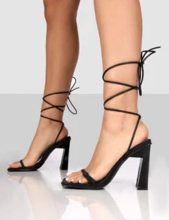 Cleo Black Pu Square Toe Strappy Lace Up Block Heels -LoafLuxe Shop ECOMTEMPLATE2copy
