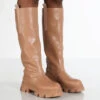 Genius Wide Fit Tan Knee High Platform Chunky Sole Boots -LoafLuxe Shop GENIUS TAN2 3