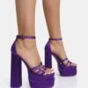 Enya Purple Satin Strappy Buckle Square Toe Platform Block Heels -LoafLuxe Shop IMG 0221copy