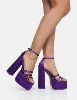 Enya Purple Satin Strappy Buckle Square Toe Platform Block Heels -LoafLuxe Shop IMG 0223