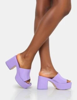 Ariel Lilac Patent Mule Chunky Mid Platform Heels -LoafLuxe Shop IMG 0265