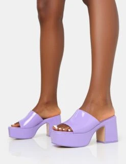 Ariel Lilac Patent Mule Chunky Mid Platform Heels -LoafLuxe Shop IMG 0267