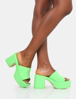 Ariel Green Patent Mule Chunky Mid Platform Heels -LoafLuxe Shop IMG 0269