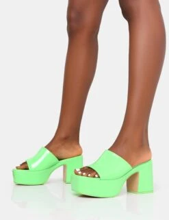 Ariel Green Patent Mule Chunky Mid Platform Heels -LoafLuxe Shop IMG 0271