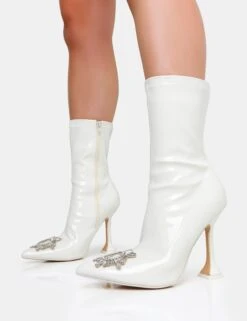 Modena Ecru Patent Diamante Broach Cake Stand Heel Ankle Boot -LoafLuxe Shop IMG 0612copy