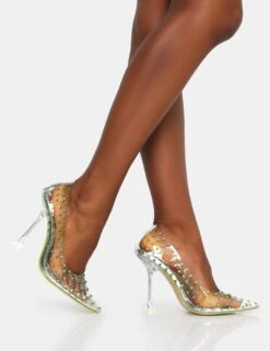 Fancy Lime Diamante Court Clear Perspex Pointed Toe Stiletto Heels -LoafLuxe Shop IMG 0646