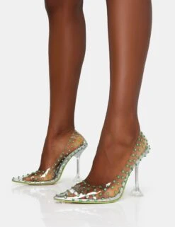 Fancy Lime Diamante Court Clear Perspex Pointed Toe Stiletto Heels -LoafLuxe Shop IMG 0651