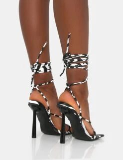 Lacey Zebra Print Square Toe Strappy Lace Up Stiletto Heels -LoafLuxe Shop IMG 0688