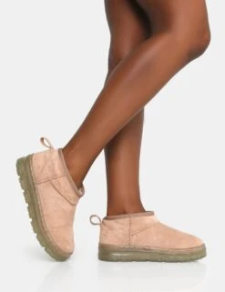 Bambi Beige Faux Suede Ultra Mini Ankle Boots -LoafLuxe Shop IMG 0712