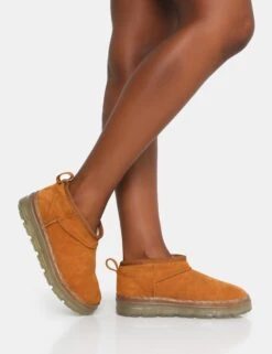Bambi Tan Faux Suede Ultra Mini Ankle Boots -LoafLuxe Shop IMG 0717