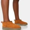 Bambi Tan Faux Suede Ultra Mini Ankle Boots -LoafLuxe Shop IMG 0720