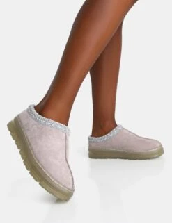 Nala Light Grey Faux Suede Embroidered Slipper Platform Boots -LoafLuxe Shop IMG 0726
