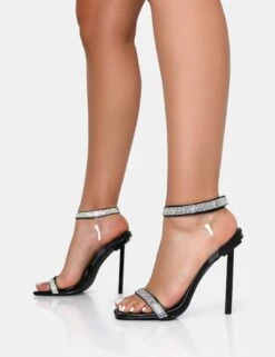 Afterglow Black Patent Barely There Diamante Strap Square Toe Stiletto Heels 8 Afterglow Black Patent Barely There Diamante Strap Square Toe Stiletto Heels -LoafLuxe Shop IMG 1135copy
