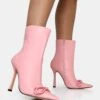 Rhia Pink Pu Bow Pointed Toe Stiletto Ankle Boots -LoafLuxe Shop IMG 1167