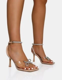 Front Row Nude Patent Perspex Diamante Bow Square Toe Mid Stiletto Heels 9 Front Row Nude Patent Perspex Diamante Bow Square Toe Mid Stiletto Heels -LoafLuxe Shop IMG 1176copy
