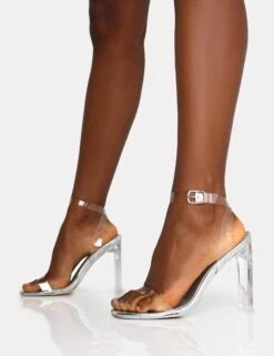 Inka Silver Mirror Perspex Round Toe Flat Block Heels -LoafLuxe Shop IMG 1184