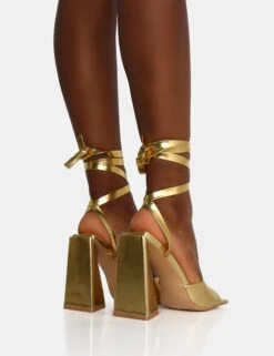 Mojito Gold Lace Up Pyramid Block Heels -LoafLuxe Shop IMG 1191