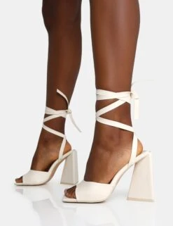 Mojito Wide Fit Ecru Pu Lace Up Pyramid Block Heels 8 Mojito Wide Fit Ecru Pu Lace Up Pyramid Block Heels -LoafLuxe Shop IMG 1200