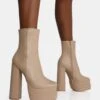 Supine Nude PU Chunky Heeled Platform Ankle Boots -LoafLuxe Shop IMG 1206copy