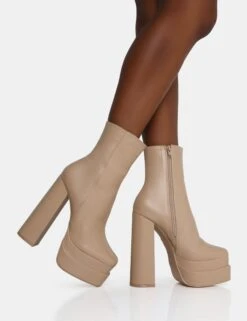 Supine Nude PU Chunky Heeled Platform Ankle Boots -LoafLuxe Shop IMG 1209