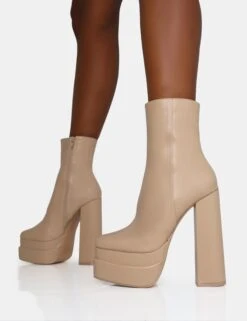 Supine Nude PU Chunky Heeled Platform Ankle Boots -LoafLuxe Shop IMG 1212