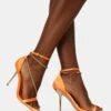Loyal Orange Satin Chain Detail Square Toe Gold Stiletto Heels -LoafLuxe Shop IMG 1273
