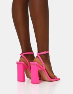 Charlotte Neon Pink PU Barely There Square Toe Block Heels 9 Charlotte Neon Pink PU Barely There Square Toe Block Heels -LoafLuxe Shop IMG 1295
